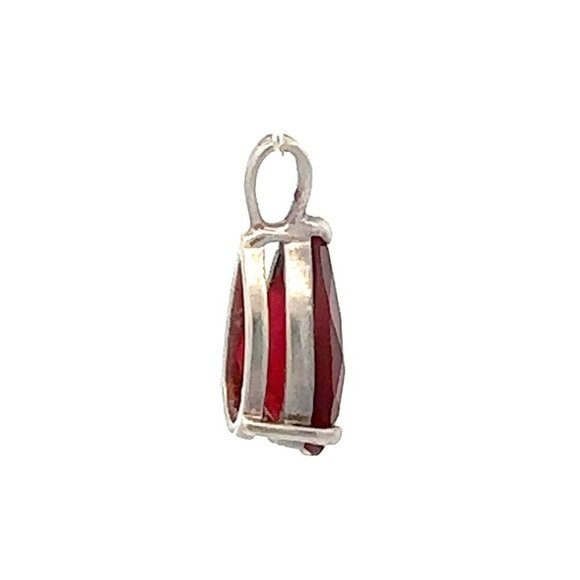 VTG Estate Sterling Silver & Lab Created Synthetic Ruby Teardrop Pendant! 184 - Picture 3 of 6